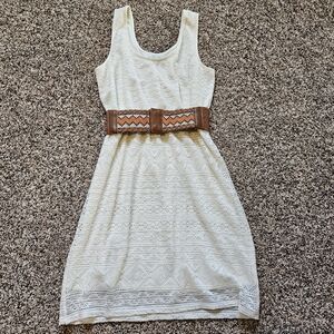 Maurices Cream Lace Dress with Brown Belt Medium
